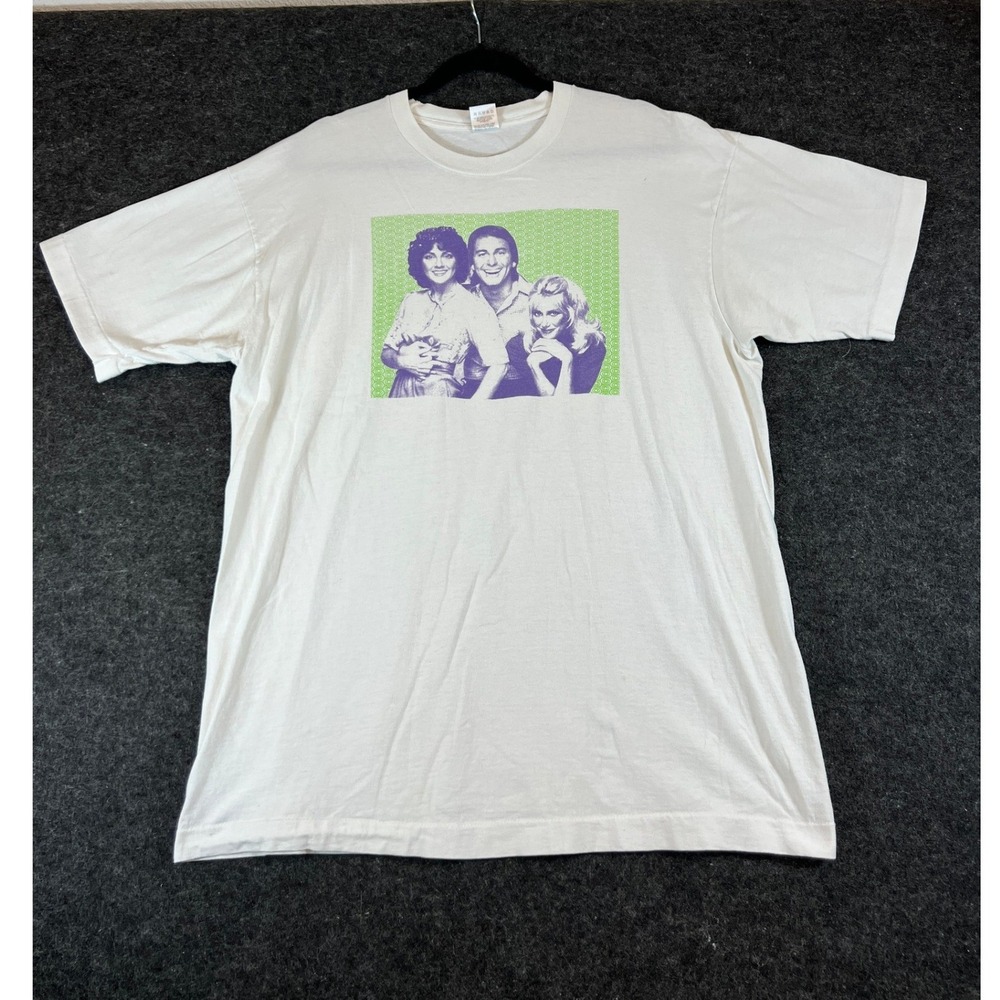 Vintage 90s Threes Company Graphic T Shirt Mens White XL Streetwear Retro USA